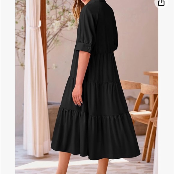 PRETTYGARDEN Women Summer Dress Short Sleeve Button Up Ruffle A Line Maxi Dress - Picture 4 of 8